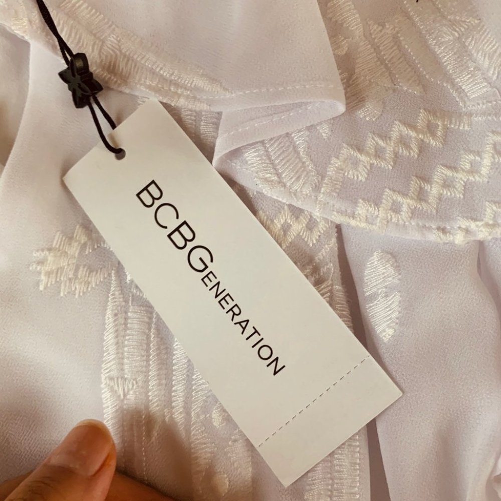 NWT BCBG Ruffled Embroidered Mini Dress - Picture 3 of 4